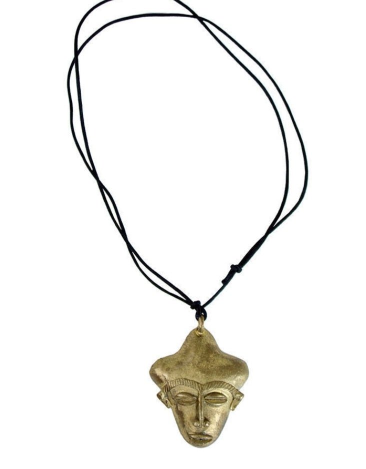 Brass Mask Pendant Necklace-Large - Adelani Treasures