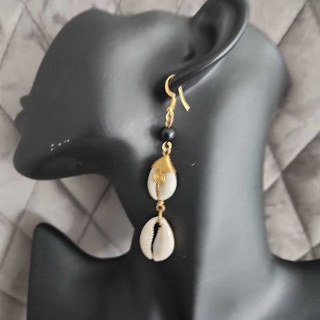Cowrie & Brass Earrings - Adelani Treasures