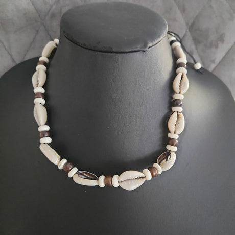 Cowrie/wood bead Necklace - Adelani Treasures