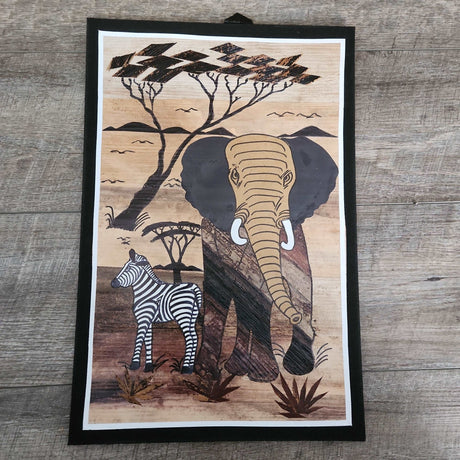 Elephant/Zebra Banana Leaf Wall Art - Adelani Treasures