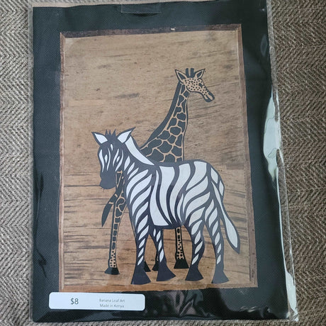 Giraffe & Zebra Banana Leaf Wall Art - Adelani Treasures