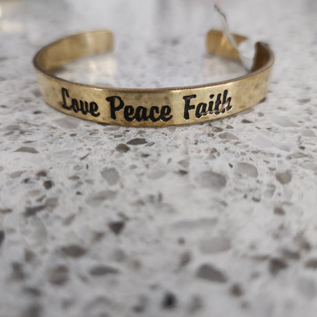 Love Peace Faith Brass Bracelet - Adelani Treasures