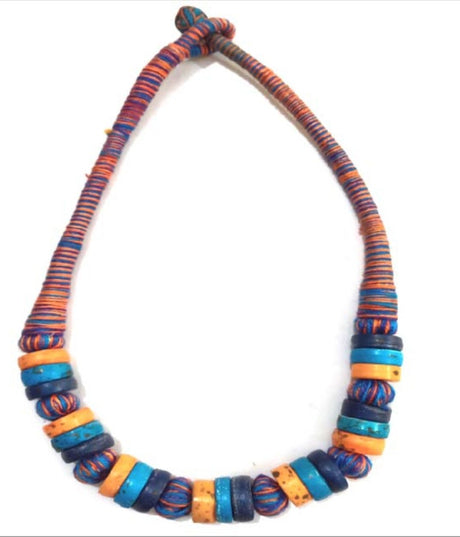 Multi- colored Thread and Bead Necklace - Adelani Treasures